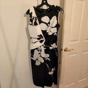 NWT Elie Tahari | Black & White Floral Colorblock Silk Sleeveless Cocktail Dress